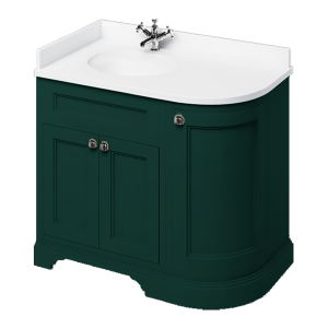 Burlington Floor Standing Corner Vanity Unit   Matt Green   Left Hand 1000mm with Minerva White Worktop