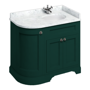 Burlington Floor Standing Corner Vanity Unit   Matt Green   Right Hand 1000mm with Minerva Carrara White Worktop