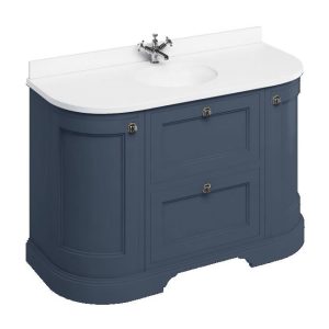 Burlington 134 2 Door/Drawer Curved Vanity Unit & Minerva White Worktop with Basin   Blue