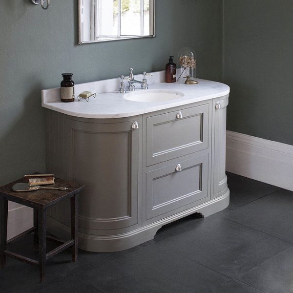 Burlington 134 2 Door/Drawer Curved Vanity Unit & Minerva Worktop with Basin   Classic Grey - Image 2