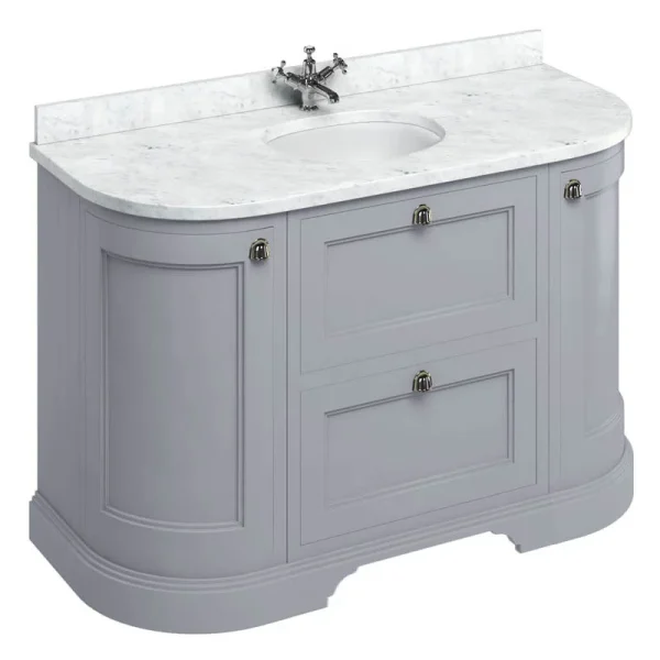 Burlington 134 2 Door/Drawer Curved Vanity Unit & Minerva Worktop with Basin   Classic Grey