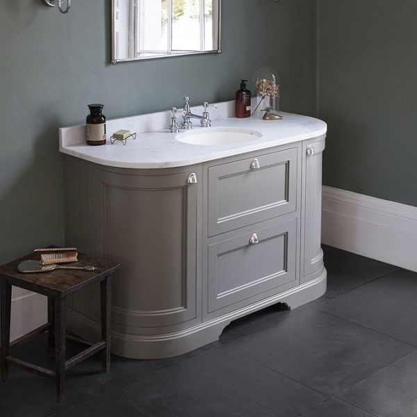 Burlington 134 2 Door/Drawer Curved Vanity Unit & Minerva Worktop with Basin   Matt White - Image 2