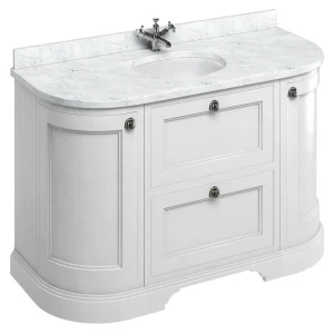 Burlington 134 2 Door/Drawer Curved Vanity Unit & Minerva Worktop with Basin   Matt White