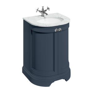 Burlington Matt Blue 650mm Freestanding Curved Vanity Unit & Carrara Worktop