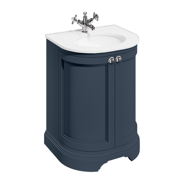 Burlington Matt Blue 650mm Freestanding Curved Vanity Unit & White Worktop