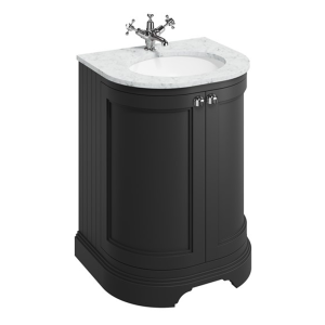 Burlington Matt Black 650mm Freestanding Curved Vanity Unit & Carrara Worktop