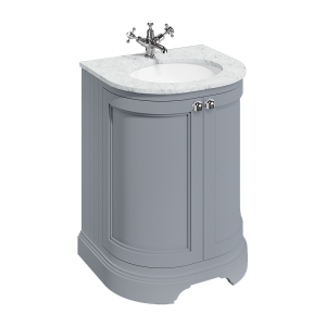 Burlington Matt Grey 650mm Freestanding Curved Vanity Unit & Carrara Worktop