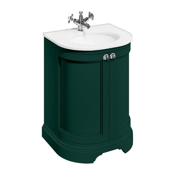 Burlington Matt Green 650mm Freestanding Curved Vanity Unit & White Worktop - Image 2