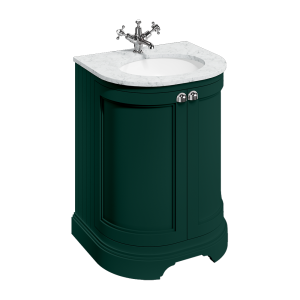 Burlington Matt Green 650mm Freestanding Curved Vanity Unit & Carrara Worktop