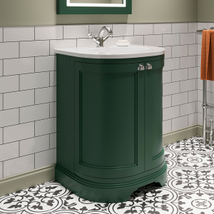 Burlington Matt Green 650mm Freestanding Curved Vanity Unit & White Worktop