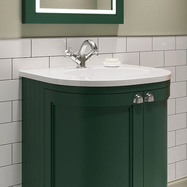 Burlington Matt Green 650mm Freestanding Curved Vanity Unit & White Worktop - Image 3