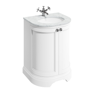 Burlington Matt White 650mm Freestanding Curved Vanity Unit & Carrara Worktop