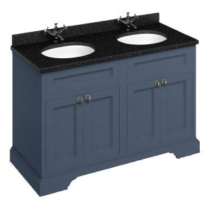 Burlington 130 4 Door Vanity Unit & Minerva Black Granite Worktop with Double Basin   Blue