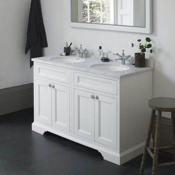 Burlington 130 4 Door Vanity Unit & Minerva Worktop with Double Basin   Classic Grey - Image 2