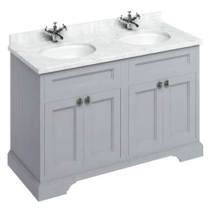 Burlington 130 4 Door Vanity Unit & Minerva Worktop with Double Basin   Classic Grey