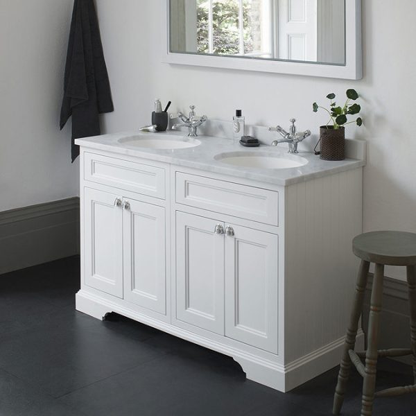 Burlington 130 4 Door Vanity Unit & Minerva Worktop with Double Basin   Sand - Image 2