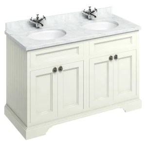 Burlington 130 4 Door Vanity Unit & Minerva Worktop with Double Basin   Sand