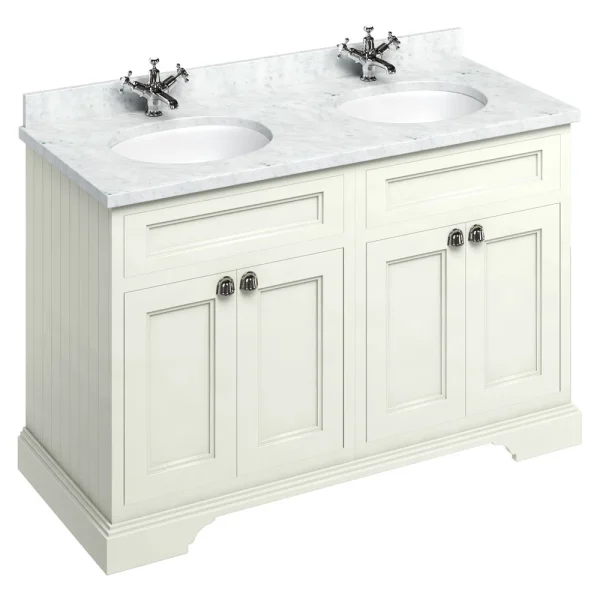 Burlington 130 4 Door Vanity Unit & Minerva Worktop with Double Basin   Sand