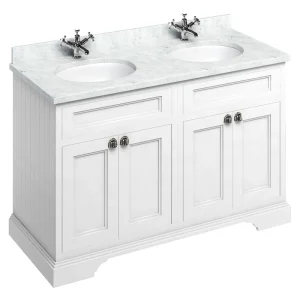 Burlington 130 4 Door Vanity Unit & Minerva Worktop with Double Basin   Matt White