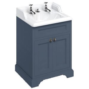 Burlington 65 2 Door Vanity Unit & Classic Invisible Overflow/Waste Basin (Blue   2 Tap Hole)