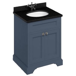 Burlington 65 2 Door Vanity Unit & Minerva Black Granite Worktop with Basin   Blue