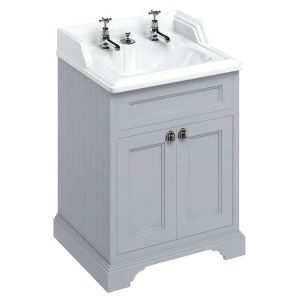 Burlington 65 2 Door Vanity Unit & Classic Invisible Overflow/Waste Basin (Classic Grey   2 Tap Hole)