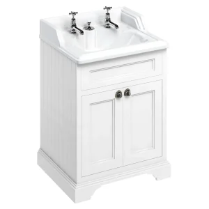 Burlington 65 2 Door Vanity Unit & Classic Invisible Overflow/Waste Basin (Matt White   2 Tap Hole)