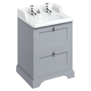 Burlington 65 2 Drawer Vanity Unit & Classic Invisible Overflow/Waste Basin (Classic Grey   2 Tap Hole)