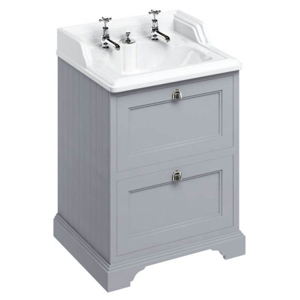 Burlington 65 2 Drawer Vanity Unit & Classic Invisible Overflow/Waste Basin (Classic Grey   2 Tap Hole)