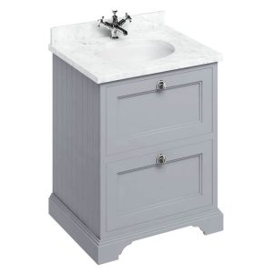 Burlington 65 2 Drawer Vanity Unit & Minerva Worktop with Basin   Classic Grey