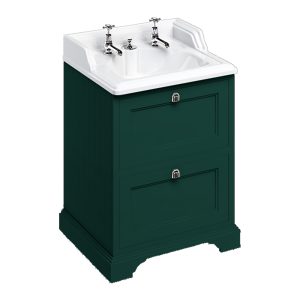Burlington 65 2 Drawer Vanity Unit & Classic Invisible Overflow/Waste Basin (Matt Green   2 Tap Hole)