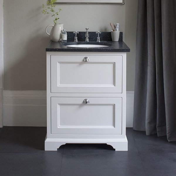 Burlington 65 2 Drawer Vanity Unit & Minerva Worktop with Basin   Matt White - Image 2