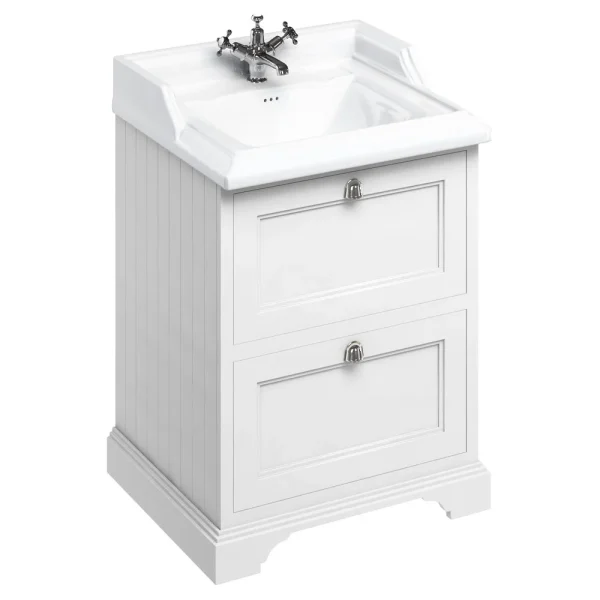 Burlington 65 2 Drawer Vanity Unit & Classic Basin   Matt White