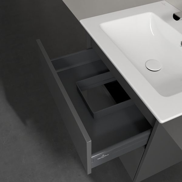 Villeroy and Boch Finero Glossy Grey 650mm Wall Hung 2 Drawer Vanity Unit - Image 6