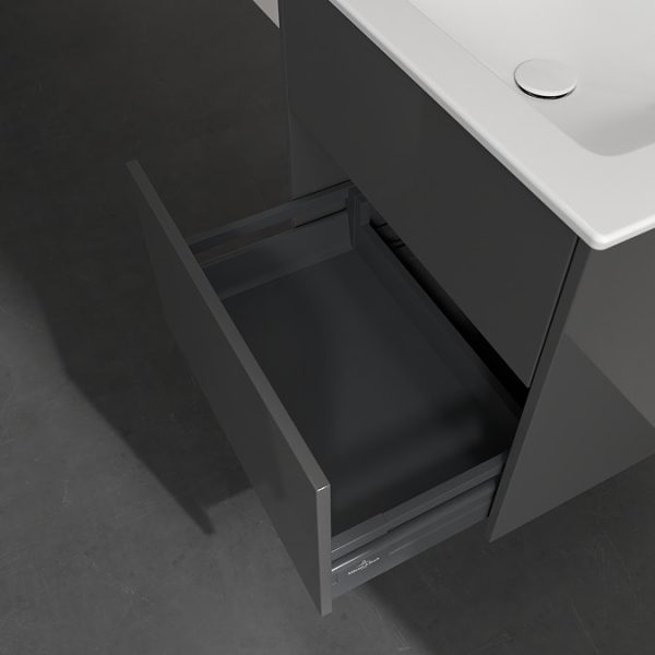 Villeroy and Boch Finero Glossy Grey 650mm Wall Hung 2 Drawer Vanity Unit - Image 7