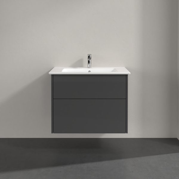 Villeroy and Boch Finero Glossy Grey 800mm Wall Hung 2 Drawer Vanity Unit - Image 4