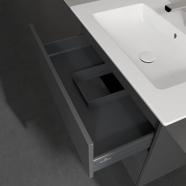 Villeroy and Boch Finero Glossy Grey 800mm Wall Hung 2 Drawer Vanity Unit - Image 6