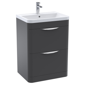 Monza 600mm Floor Standing Vanity Unit with Chrome Handles   Soft Black