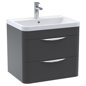 Monza 600mm Wall Hung 2 Drawer Vanity Unit with Chrome Handles   Soft Black