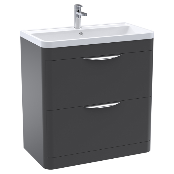 Monza 800mm Floor Standing Vanity Unit with Chrome Handles   Soft Black