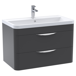Monza 800mm Wall Hung 2 Drawer Vanity Unit with Chrome Handles   Soft Black