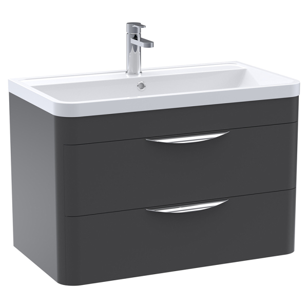 Monza 800mm Wall Hung 2 Drawer Vanity Unit with Chrome Handles   Soft Black