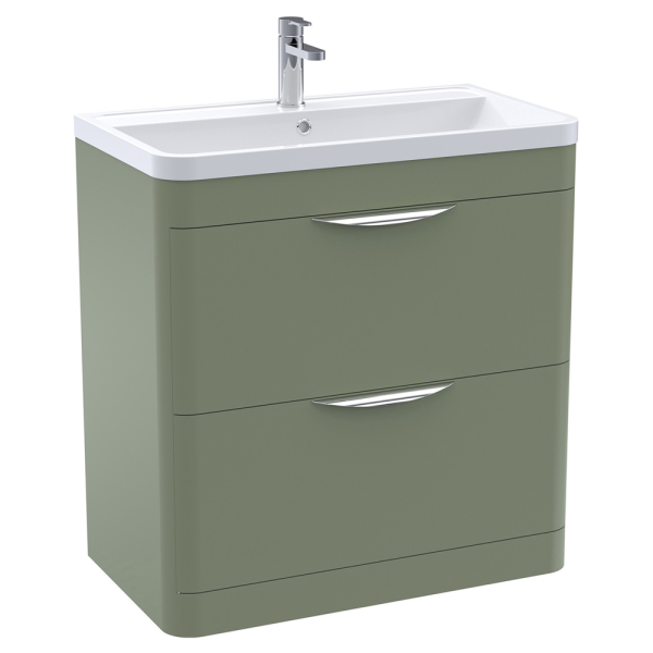 Monza 800mm Floor Standing Vanity Unit with Chrome Handles   Satin Green