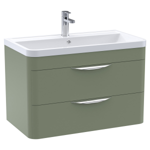 Monza 800mm Wall Hung 2 Drawer Vanity Unit with Chrome Handles   Satin Green