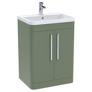 Monza 600mm Floor Standing 2 Door Vanity Unit with Chrome Handles   Satin Green