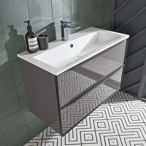 Roper Rhodes Frame 800mm Wall Mounted Vanity Unit & Isocast Basin   Gloss Dark Clay