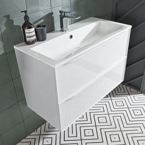 Roper Rhodes Frame 800mm Wall Mounted Vanity Unit & Isocast Basin   Gloss White