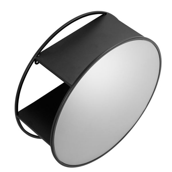 Croydex 500mm Matt Black Circular Wall Mounted Steel Mirror with Shelving - Image 2