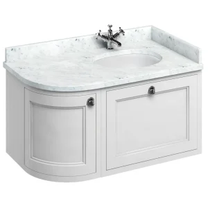 Burlington Wall Hung 100 Curved Corner Vanity Unit & Minerva Worktop with Basin (Matt White   Right Hand)