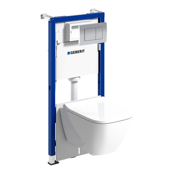 Geberit 112cm Frame with Delta30 Flush Plate + Smyle Compact Rimless Wall Hung Pan with Soft Close Seat - Image 2